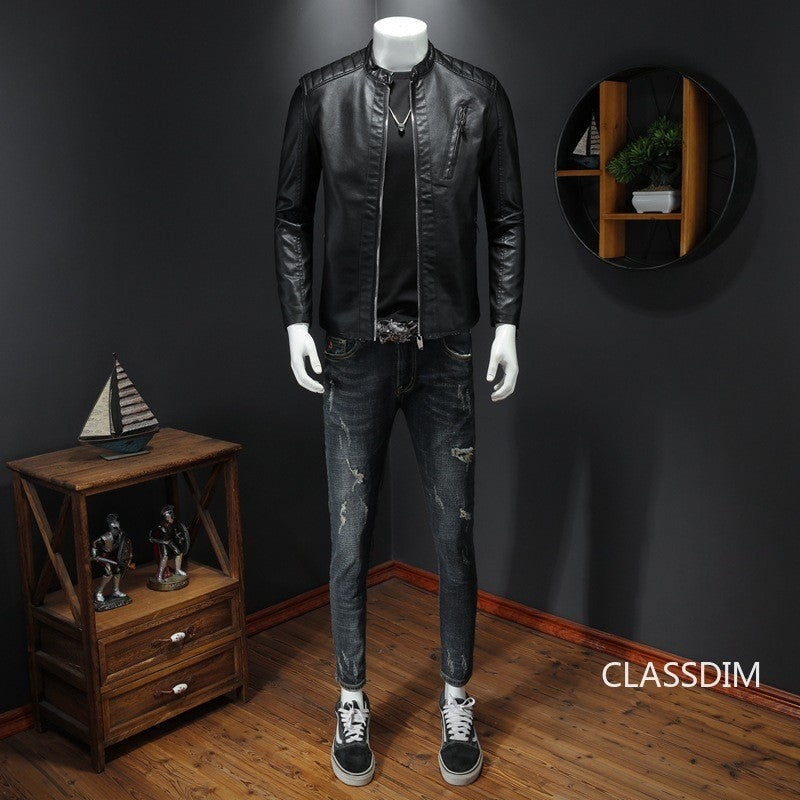 Men White Locomotive Leather Jackets Moto Biker Pu Leather Coats High Quality Male Spring Autumn Slim Leather Jackets Size 5XL