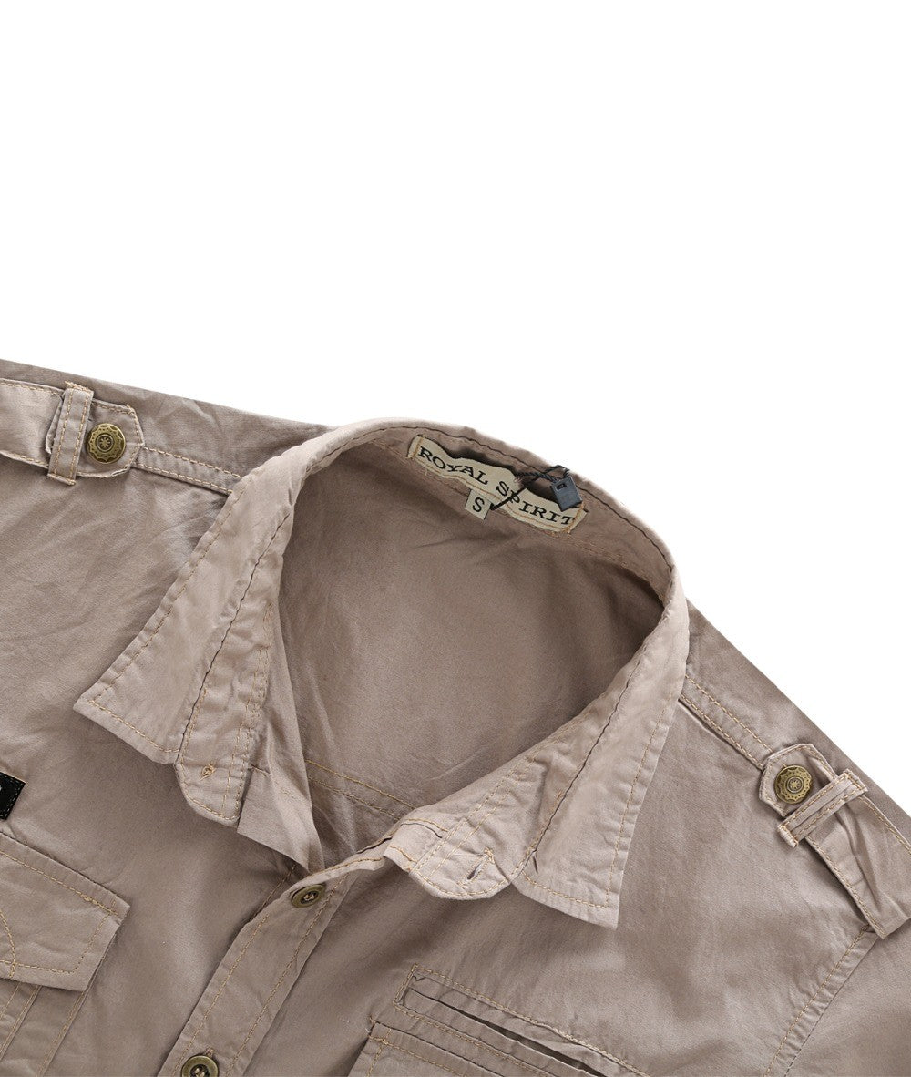 2022 New Arrive Mens Cargo Shirt Men Casual Shirt Solid Short Sleeve Shirts Multi Pocket Work Shirt Plus Size 100% Cotton