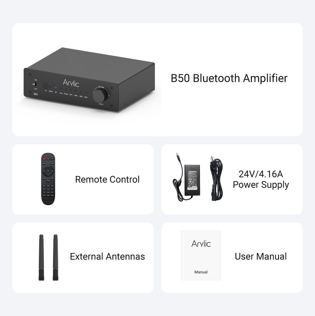 Arylic B50 Bluetooth 5.2 Transmitter Receiver AptX HD Audio Adapter Wireless Audio Amplifier for TV Home Headphones Stereo