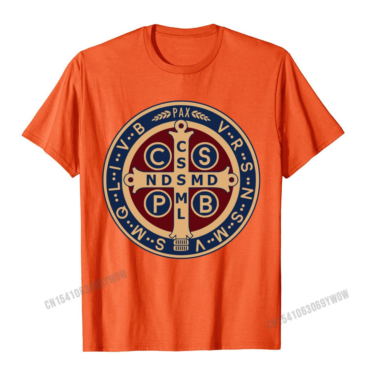 The Saint Benedict Medal Catholic Pullover Tees Camisas Men Slim Fit Mens T Shirt Printed T Shirt Cotton Geek