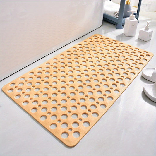 1pc Bathroom Non-Slip Mat With Suction Cup, 43x75cm Bath Rug, Shower Mat Round Hole Design, Bathroom Massage Ring, Quick Drain