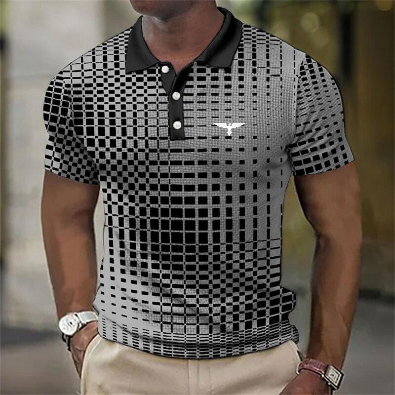 Men New Summer Casual Lapel Button Polo Shirt .