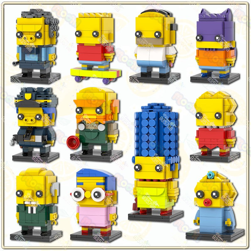 MOC Animação Série Bonecos para Montar Brickheadzed Marge Bart Maggie Homer Brinquedo DIY Modelo de Personagem Montar Tijolo Presente Infantil