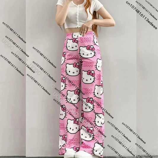 HOT SALE 2025 Hello Kitty Girls Pajamas Cartoon Y2K Print Street Dance Trousers Women Casual Couple Home Graffiti Pajamas Pants