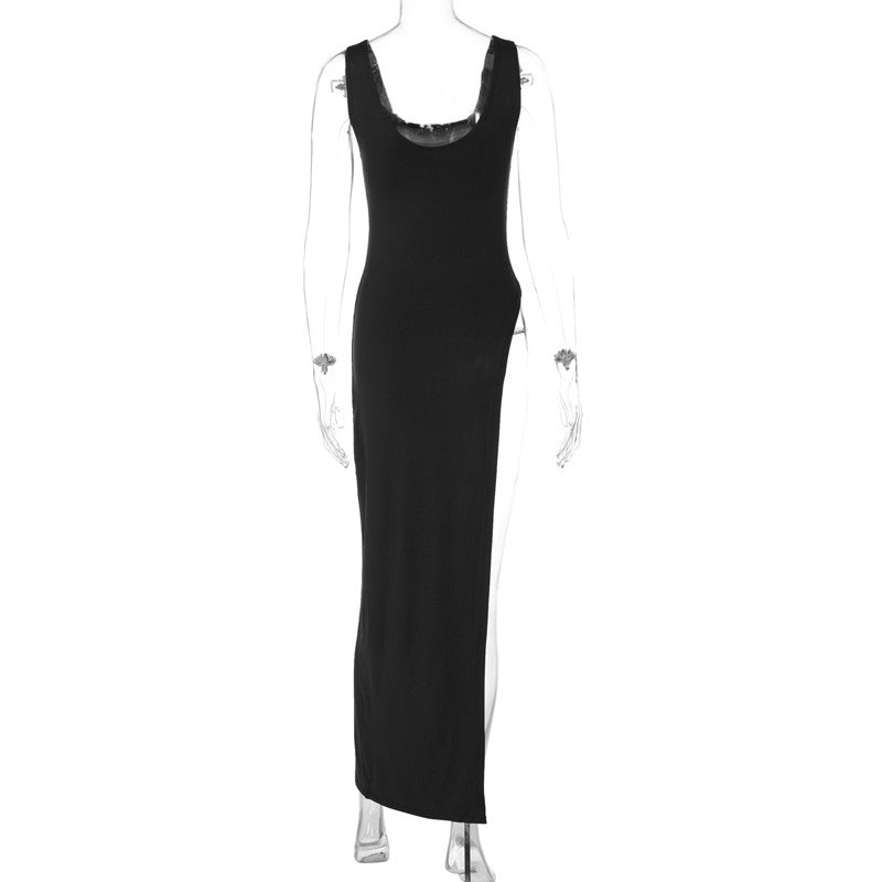 2025 Sexy Sleeveless Side High Split Dress Solid Backless Women Midi Dresses Sum