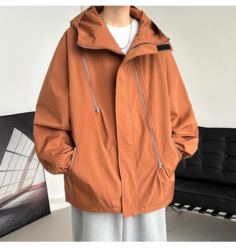 2024 Men Hooded Jacket Men Bomber Jacket Mens Windbreakers Zipper Coats Spring Autumn Loose Cargo Jacket Men Casual Sportswear