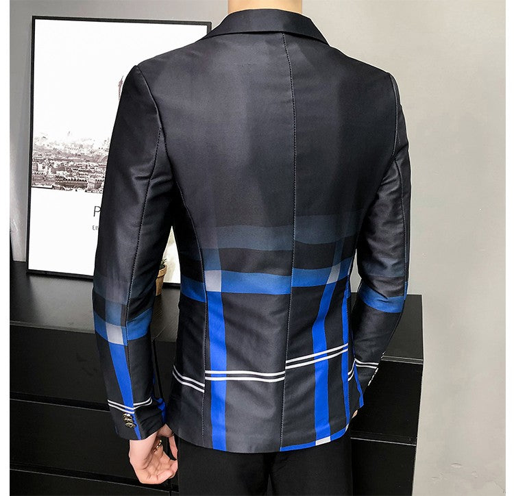 Blazer Men Boutique Fashion Plaid Men's Slim Casual Suit Jacket Male Ball Social Blazer Suit Coat Host Clothing