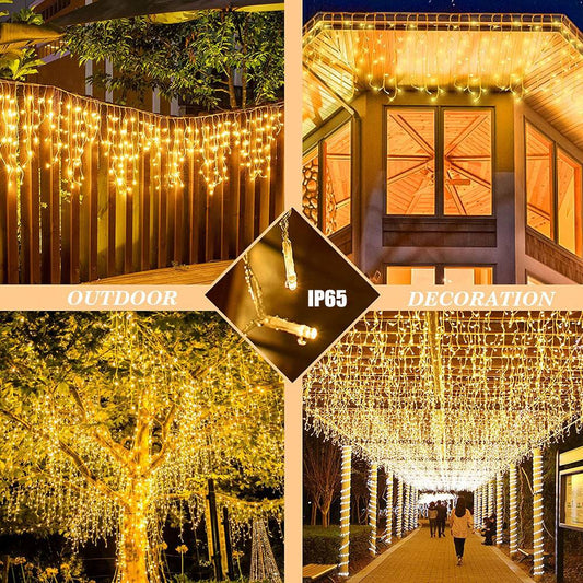 Solar Curtain Icicle Lights IP65 3.5M Outdoor Eaves Decoration Lights 8 Modes Wedding Christmas Party Garden Fairy Lights String