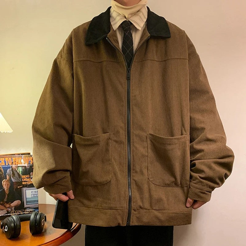 American Style Vintage 2025 Men Bomber Jacket Windbreakers Zipper Coats Autumn Loose Cargo Outwear