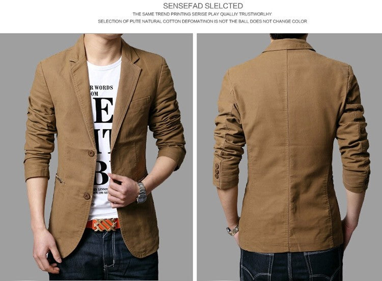 Cotton Business Casual Men Blazer Fashion Trend Slim Fit Solid Color Jacket Large Size M-6XL Khaki Black Brown Suit Coat