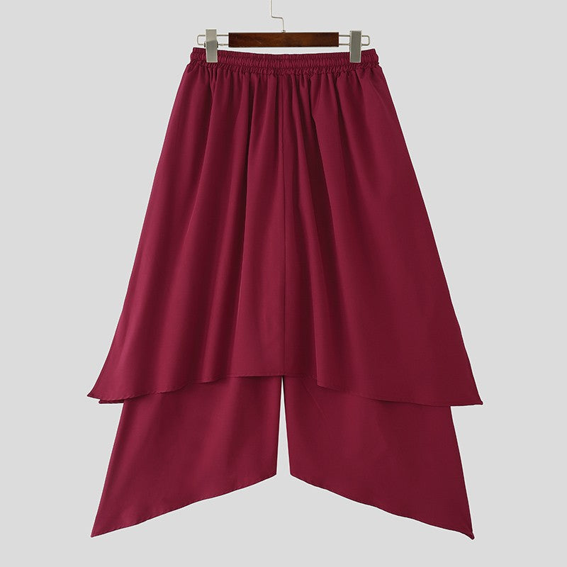 INCERUN Men Irregular Pants Solid Color Drawstring Loose Casual Wide Leg Trousers Men Streetwear 2025 Fashion Male Skirts Pants