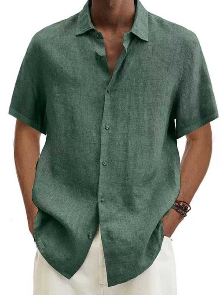 Cotton Linen Blouse Summer Men Turn Down Collar Short Sleeve Button Loose Blouse Tops Oversized S-5XL SZE-ST22092