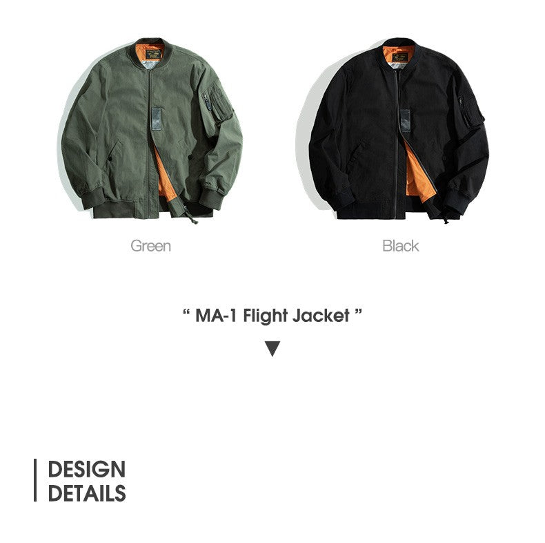 Maden Retro MA1 Bomber Flight Jackets Green Windproof Pilot Jacket Casual Motorcycle Baseball Coat for Men's Spring and Autumn