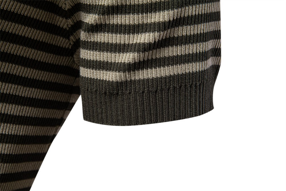?AIOPESON 2025 Men's Contrast Striped Polo Shirt - Lightweight V-Neck Knit Top with Breathable Textured Panels