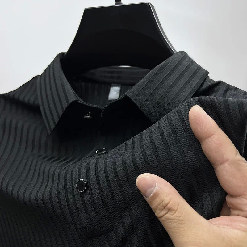 Men's Ice Silk Polo Shirt, Lapel, Hollow, Short-Sleeved, Breathable, Business Fashion T-Shirt, Men's Brand Clothing, Summer, New