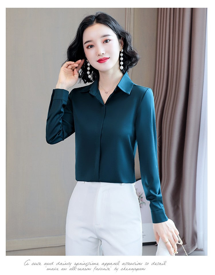 Women Silk Office Shirt 2025 Fashion Long Sleeve Casual Female Tops Elegant Ladies Vintage White Satin Blouses Shirts Oversized