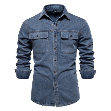 New Autumn 100% Cotton Mens Denim Shirts Solid Color Long Sleeve Cowboy Shirt Coat Fashion Casual Jean Shirt for Men