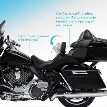 Encosto Ajustável para Piloto de Moto, Kit de Montagem Plug-In para Harley Touring CVO Electra Street Glide Road King 09-25
