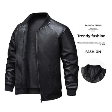 Men's Slim Fit Leather Jacket 2025 New Style Versatile Cool Fashionable PU Leather Coat Casual Streetwear