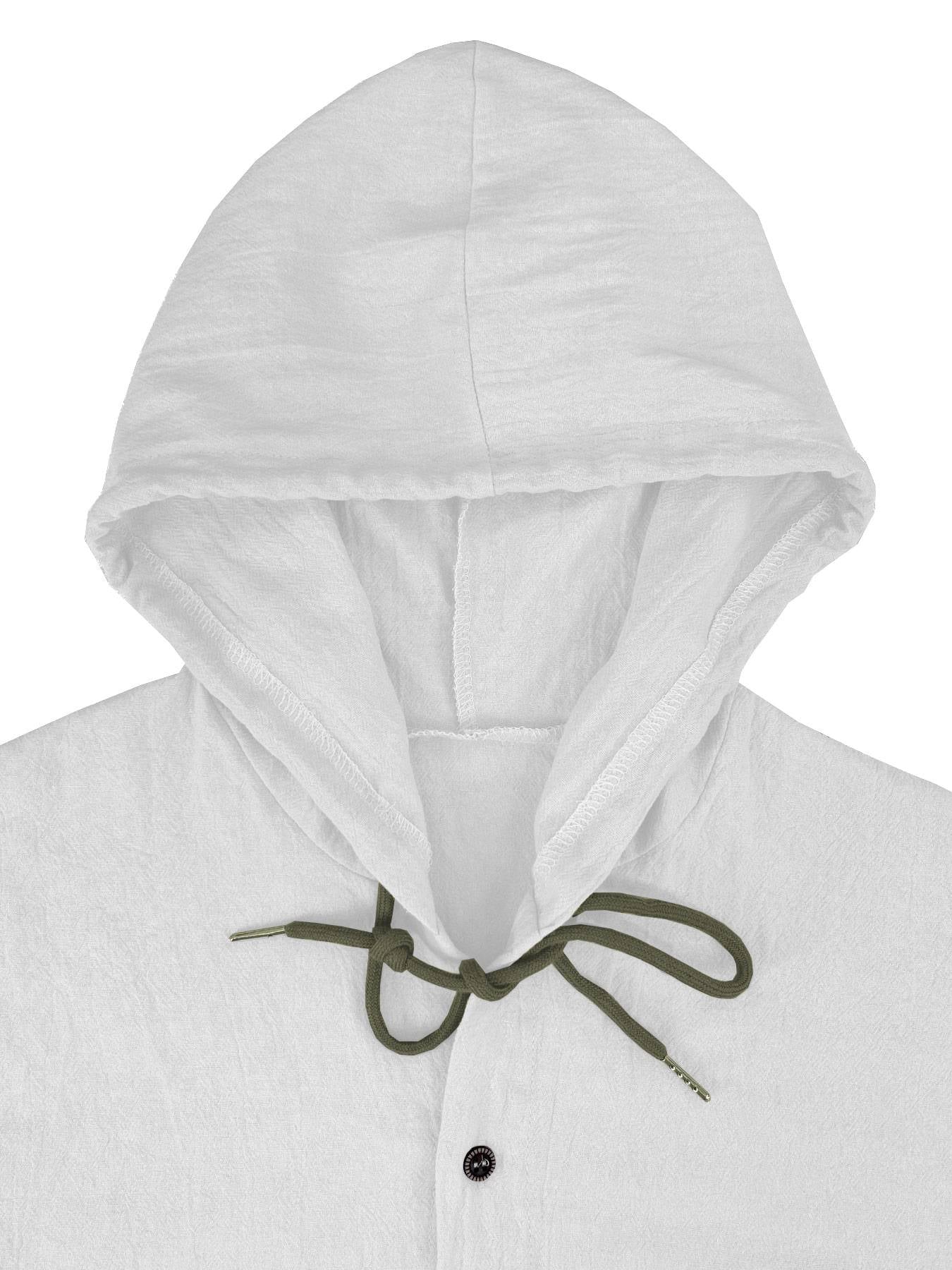 Summer Men's Cotton Linen Shirt Solid Streetwear Long Sleeve Hoodie Clothing For Men Button Tops Casual Loose Men Hooded Shirt