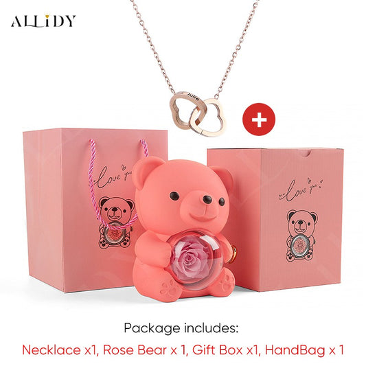 2025 Hot Eternal Rose Teddy Bear Gift Box with Custom Necklace Jewelry Set Valentine's Birthday Holiday Gift Back School Gift