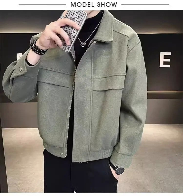 Men's Autumn Winter 2023 New High-end Feeling Cropped Woolen Jacket Casual Style Loose Fit Sweater Coat