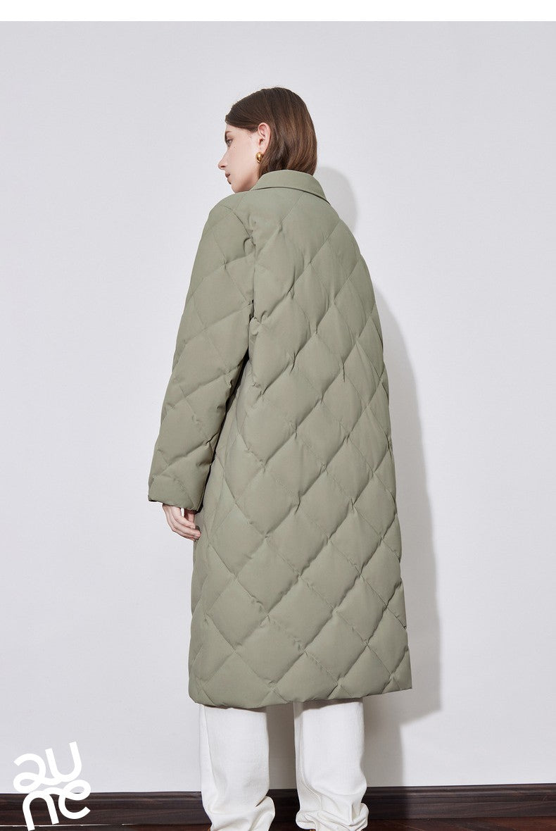 TOYOUTH Womens Down Coat 2024 Winter New Fur Collar Single Breasted Button Medium Thick Long Coat