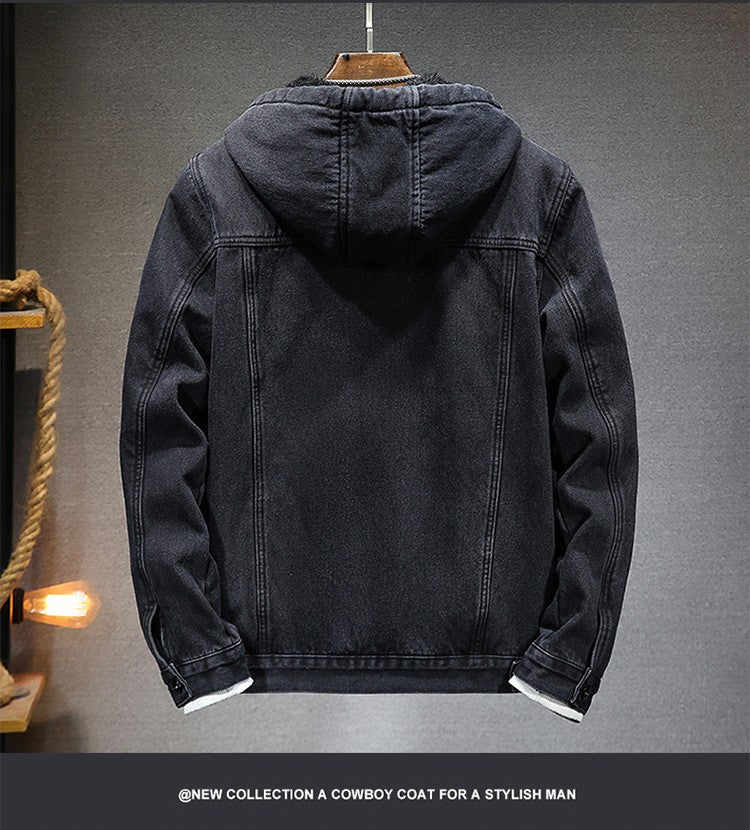 Thicker Winter Jacket Men Warmer Hooded Denim Lambswool Hooded and Padded Denim Jacket Imitation Lamb Wool Fleece Mens Clothes