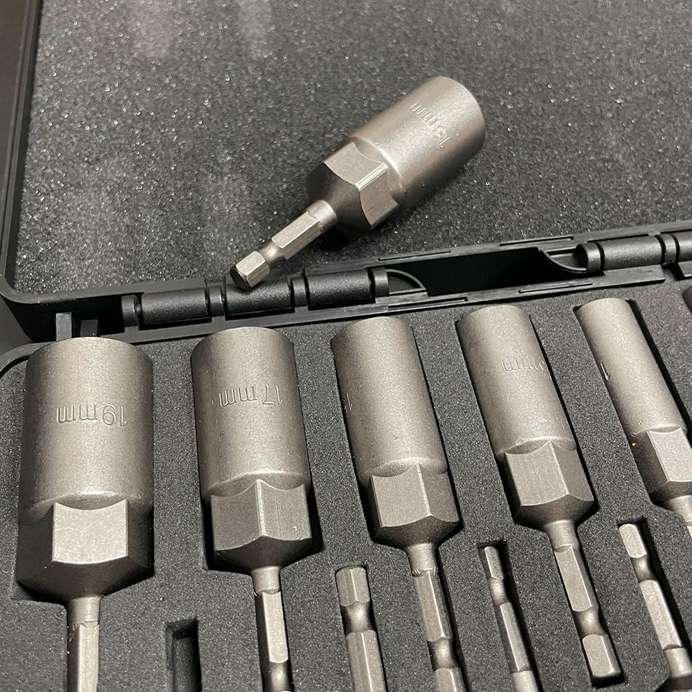 Conjunto de Adaptadores de Soquete de Impacto de 15 Peças 5.5-19mm de 80mm de Comprimento, Chave de Porca de Impacto, Brocas para Ferramentas Elétricas com Adaptador Rápido Hexagonal de 6.35mm