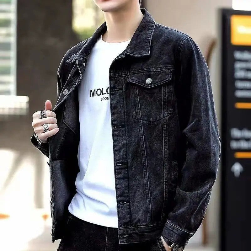 Blue Male Jean Coats Button Pocket Men's Denim Jacket Autumn Cowboy G Winter Oversize Branded Size L Outwear Clothing New in Y2k