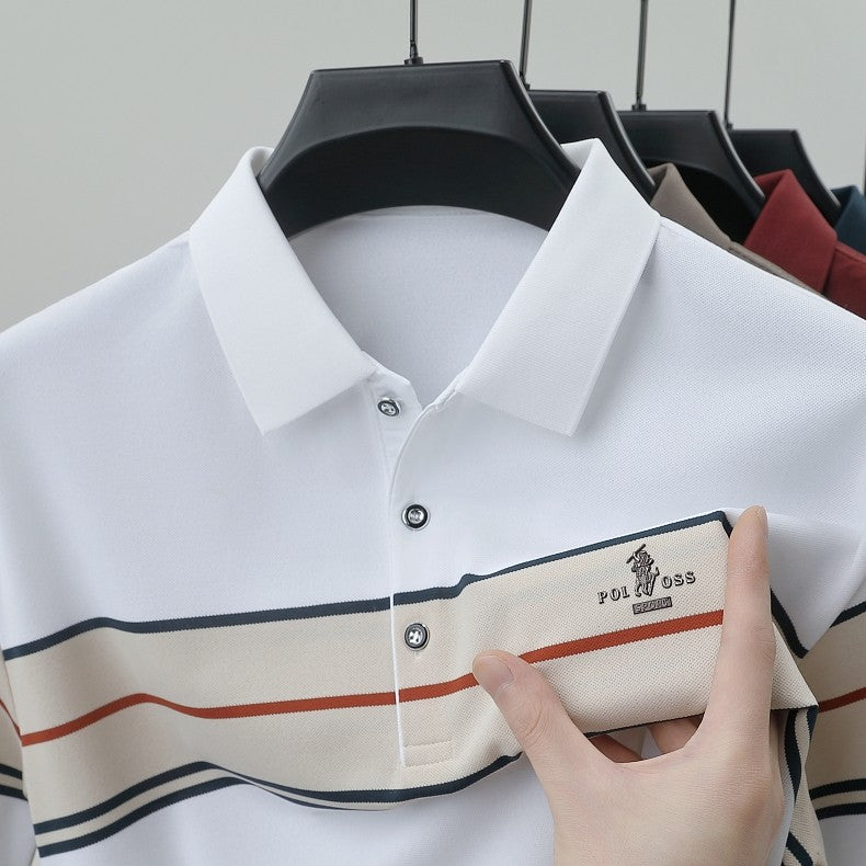 Luxury men's short sleeved polo shirt summer fashion hot selling striped top badge original design golf casual business T-shirt