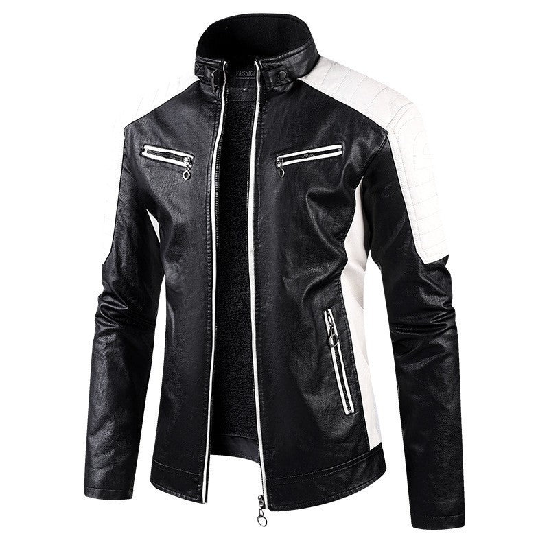Men Stand Collar Moto Leather Jackets Fleece Winter Jackets Slim Fit PU Leather Coats High Quality Male Fashion Casual Jackets 5
