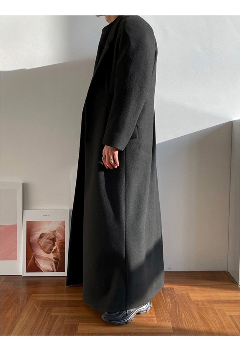 Mauroicardi Autumn Winter Extra Long Warm Black Loose Casual Wool Blends Coat Men Luxury Floor Length Overcoat Korean Fashion
