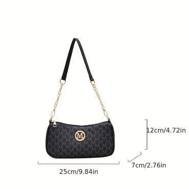 Vintage Underarm Bag for Teenager Letter Print Crossbody Small Square Bag with Chain Shoulder Handbag Adjustable Crossbody Strap