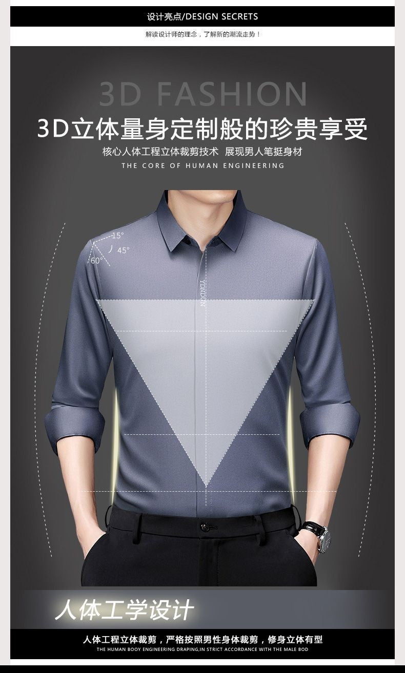 High End Mulberry Silk Men Business Shirt Long Sleeve Button Invisible Elastic Tops Wrinkle Resistant Luxurious Men Shirt