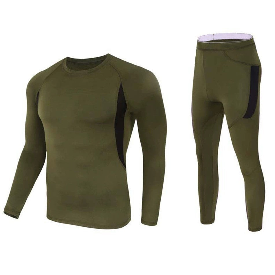 Men's Winter Thermal Fleece Tracksuit for Outdoor Training Quick Dry Camouflage Tactical Uniforms Slim Fit Running Underwear Set