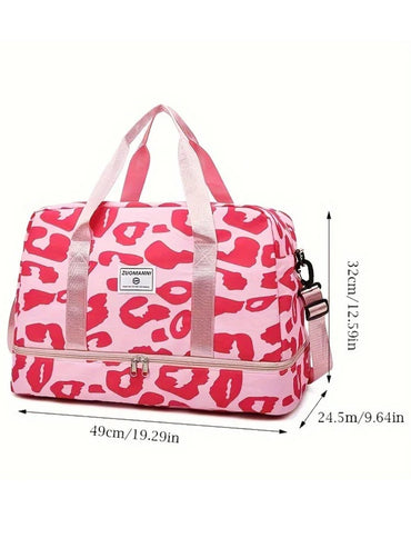 Spacious & Durable Women's Carry-On Travel Bag with Animal Print Nylon Large Capacity Sports Gym Bag Weekend Overnight Bag