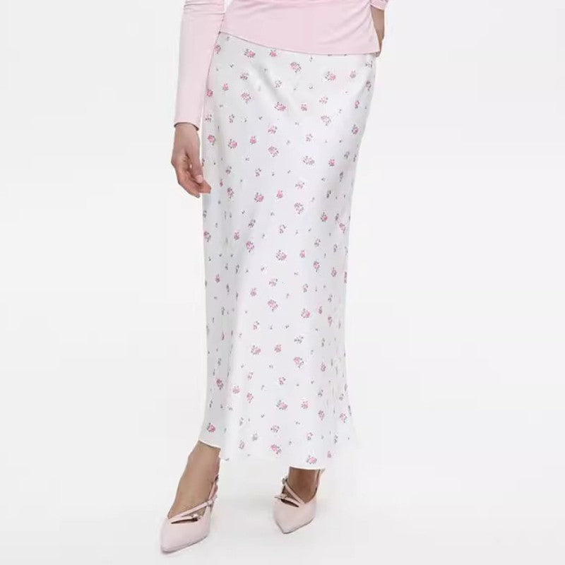 Summer Printed Fashion Long Skirt for Women High Waist Contrast Patchwork Slim E