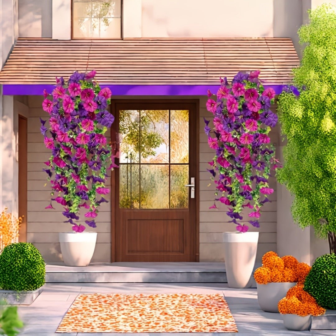 2pcs Artificial Hanging Flowers UV-Resistant Fake Plants Hanging Rattan Perfect for Home Garden Weddings Versatile Outdoor Decor