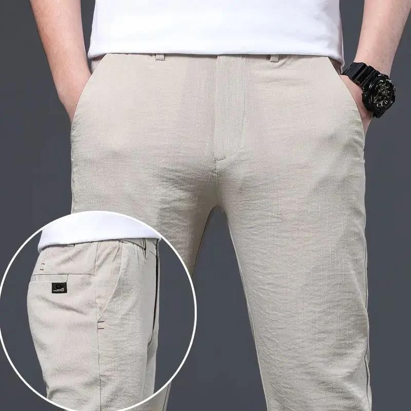 Male Suit Trousers Check Cooling Ice Silk Plaid Straight Up Clothes Offer Slacks Designer Men's Summer Pants Fabric 2024 Classic