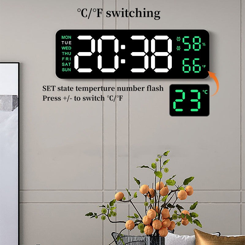 LED Electronic Alarm Clock 9-inch Wall Clock USB Powered Temperature and Humidity Display Auto-dimming Desktop Clock