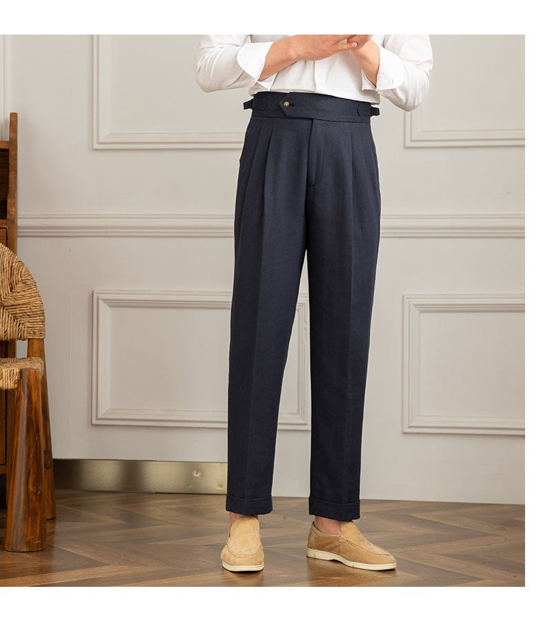 Three Gentleman Summer Naples Casual Straight Pants Men's Commuting Cotton and Linen Comfortable Breathable High Waist Pants