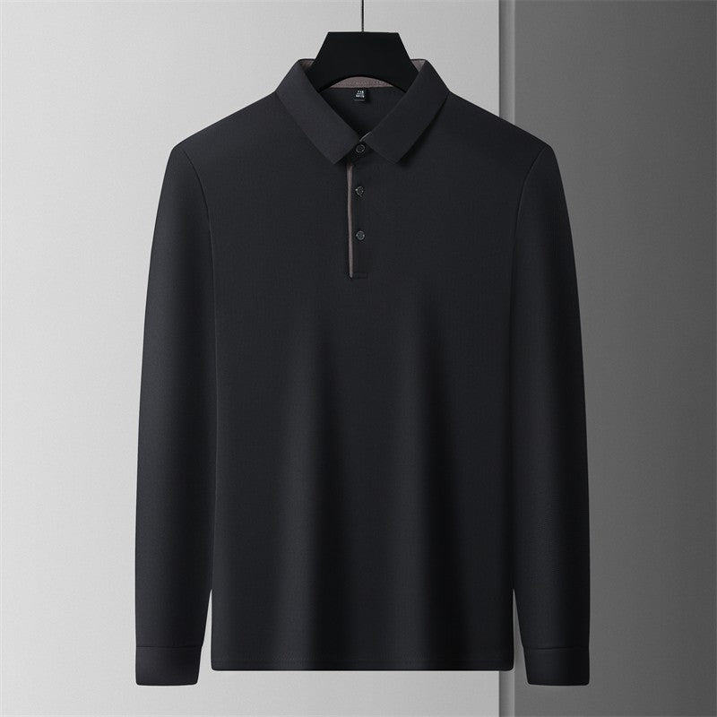 New Men's Business Casual Long Sleeve Solid Color Polo Shirt Fashionable Warm Comfortable Four Seasons Versatile Top