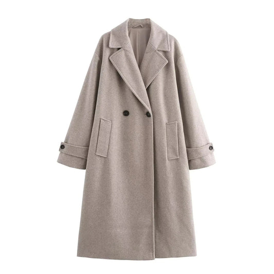 Fashionable Long Loose Lapel Coat Polyester Fiber Pure Color Regular Type from Mainland China Elegant Outerwear for Women