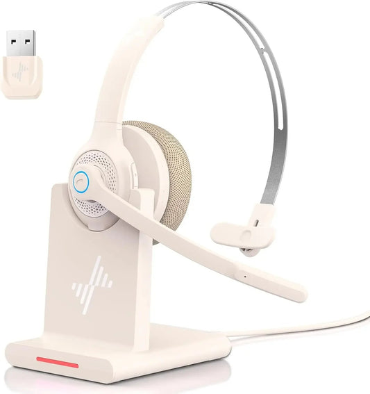 JIAMQISHI Bluetooth 5.2 Wireless Headset with Mic for Work Clear Call Mic Mute USB Dongle Applicable To PC,Laptop,Zoom,Office