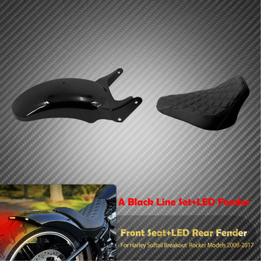 Motorcycle Driver Solo Seat Rear LED Light Fender With Brake Turn Signal Lamp Set For Harley Softail Breakout Rocker 2008-2017