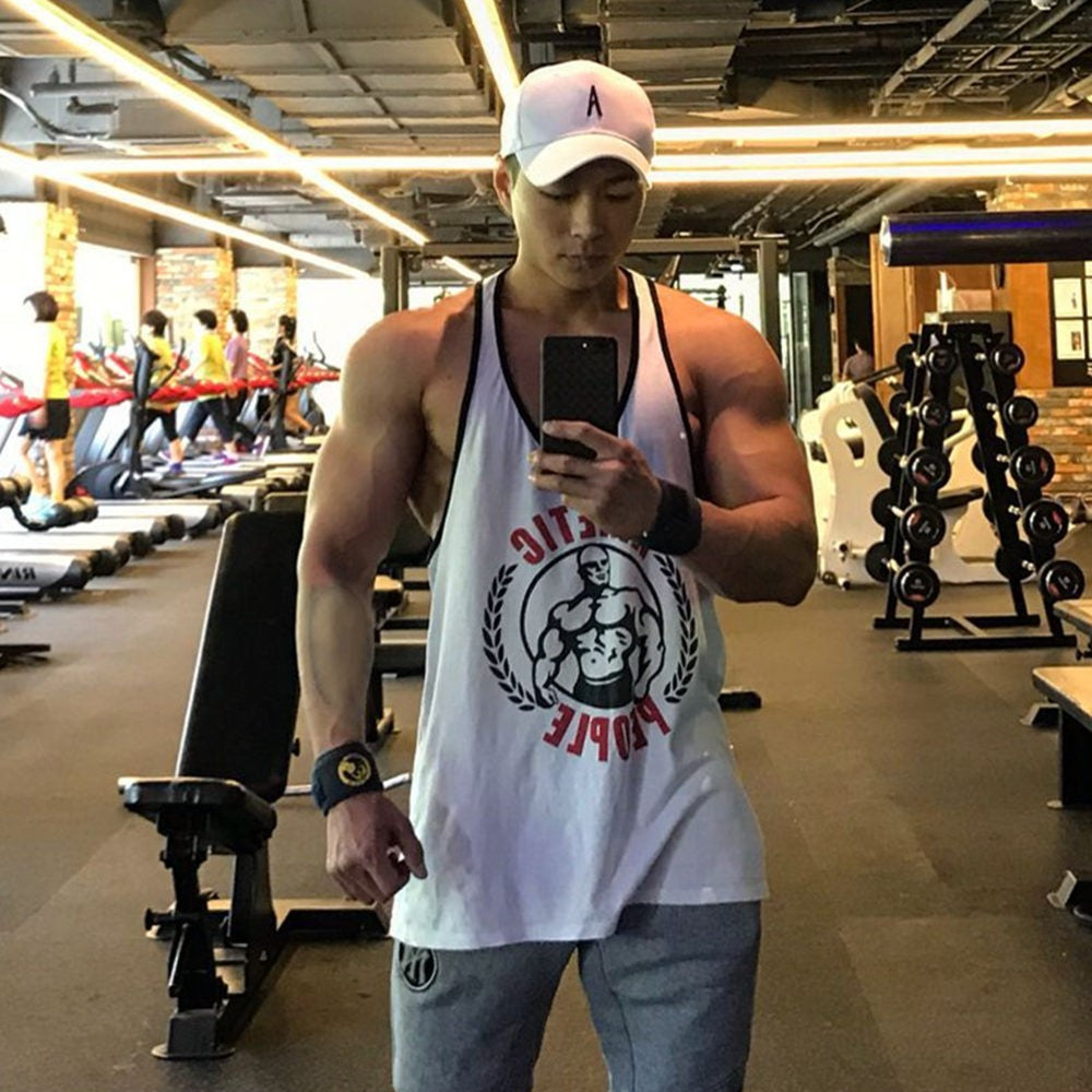 Gym Sleeveless Shirt Men Bodybuilding Tank Tops Fitness Workout Cotton Print Singlet Stringer Undershirt Male Casual Summer Vest
