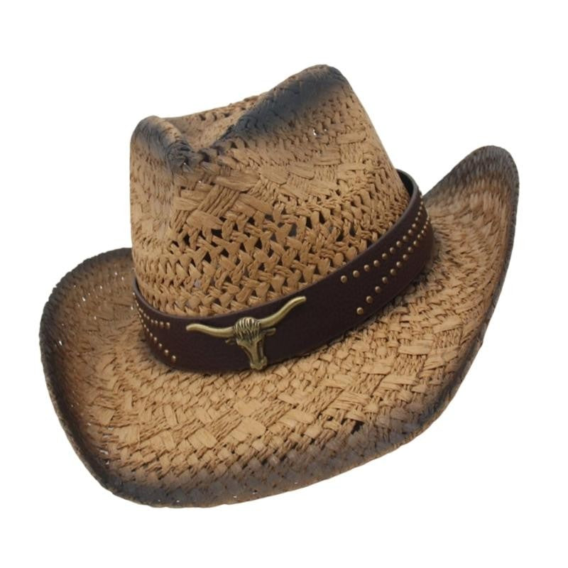 A52E Stylish Straw Cowboy Hats Multipurpose Western Headgear Comfortable Unisex Design For Festivals Daily Wear
