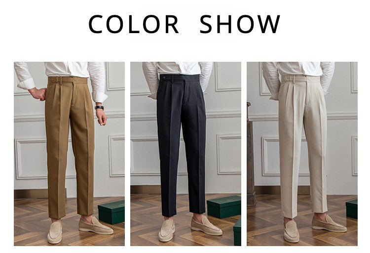 High Waisted Men Straight Casual Suit Pants High Quality Naples Pants British Elegant Trousers Apricot Black Banquet Wedding