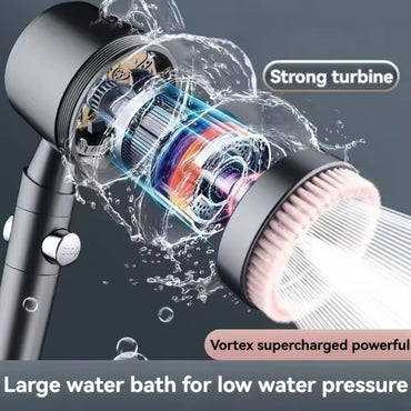 5 Modes Booster Shower Head with Massage Brush High Pressure Water Saving Portable Bathroom Filter ShowerHead with Hose and Hold
